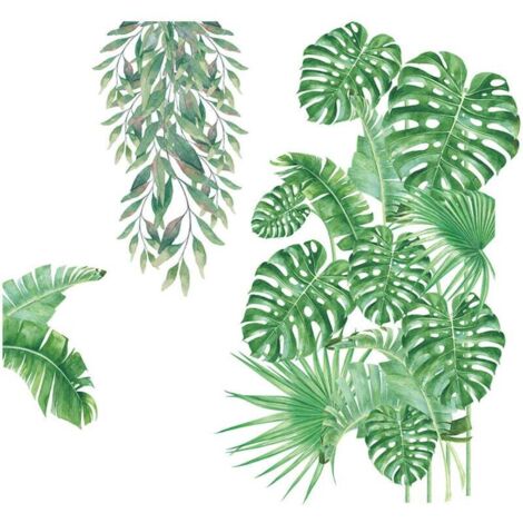 Un lot de Stickers Muraux feuilles vertes tropicales Autocollant Mural Décoration Murale pour Salon Chambre Bureau (1/4)