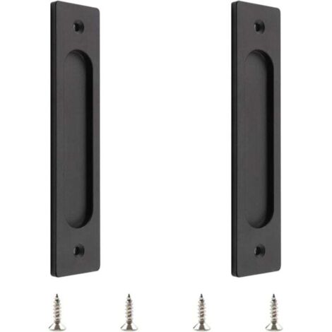 Lot de 2 poignées de porte coulissante rectangulaires encastrées en alliage d'aluminium avec vis de montage pour porte coulissante Noir