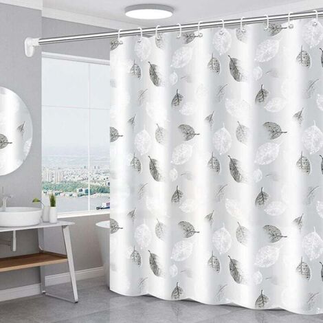 Rideau de Douche,Rideau de Douche en Polyester,Anti-moisissure Rideau de Douche,Rideau de Douche Transparent,Lavable Rideau de Douche,Rideaux de Douche Blanc en Tissu (180x180cm，Feuille)