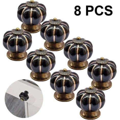 8 pièces rondes en céramique citrouille armoire et meubles boutons tire Chrome fini Base tiroir poignées porte matériel bouton noir