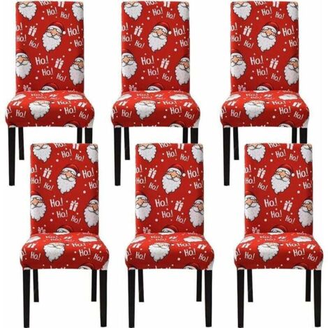 Housses de Chaise pour Chaises de Salle à Manger 6 Pcs, Housses de Chaise de Salle à Manger du Père Noël Housses de Chaise de Noël en Spandex Doux Élastiques Amovibles et Lavables (1/3)