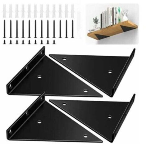 Lot de 4 Supports de Fixation Murale en Fer Robuste avec Vis, Équerre d'Étagère Murale Angle Droit Invisible avec Grande Capacité, Noir