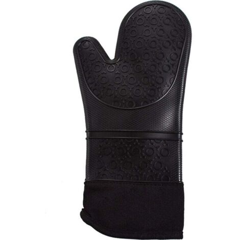 Professionnels Gants de Four, Gants de Cuisine Silicone, 1 Paire Gant Anti Chaleur, Gants étendus pour Pizza et Cuisine (Noir)