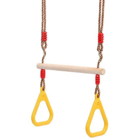 Balançoire trapèze en bois avec anneau de gymnastique Portique pour enfants toboggan jouer jardin extérieur intérieur (jaune) (1/4)