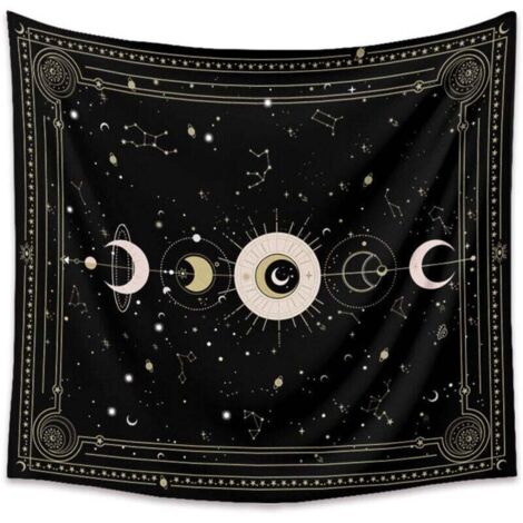 Tapisserie murale motif carte de tarot noir mystérieux ciel étoilé - Décoration murale pour chambre à coucher - Noir - 200 x 150 cm