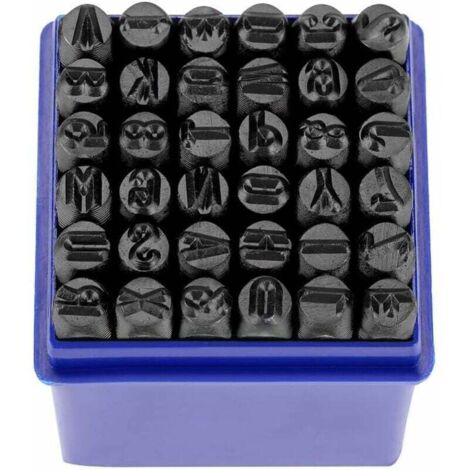 Poinçon de Lettre, Jeu de Timbres en Métal 36Pcs Poinçon de Numéro à Frapper Lettre à Frapper Lettre Alphabet A-Z et Numero 0-8 en Acier au Carbone Outil de Presse pour Perforation 1/4’’ -