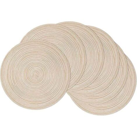 15 inch Round Braided Placemats Set of 6 Non Slip Heat Resistant Round Table Mats Washable Place Mats for Dinner Party Table Decoration (Beige, 6)