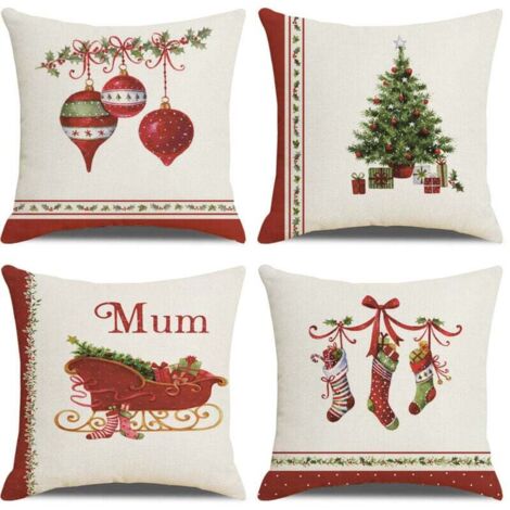 Housse Coussin Noel 45x45 Lot de 4 Housse de Coussin Deco Noel Coton et Lin Décoratif Taie d'oreiller 45 x 45 cm pour Chambre, Nanapé, Chaise, Lit Decoration Noel