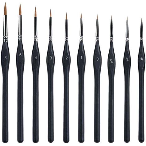 1 lot de 10 pinceaux de peinture, pinceau fin, mini pinceaux, pinceaux fins, petits pinceaux, micro pinceau, pinceau à pointe fine.