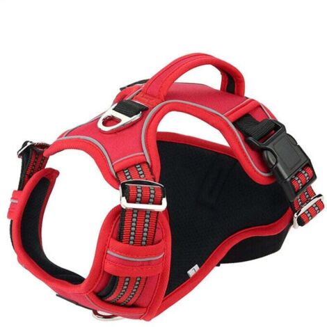 Harnais Chien Anti Traction, Harnais pour Chien Grand Moyen Réfléchissant Réglable Gilet Chien avec Poignée Respirante Harnais Poitrine de Sport sans Traction Rouge S (1/4)