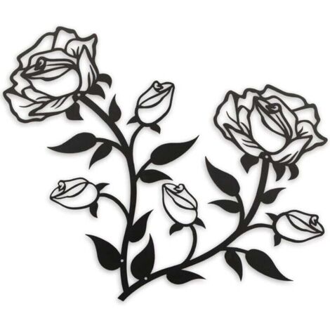 Grande décoration murale de fleur de rose, 38 cm de haut en métal noir, décoration murale pour la maison, la chambre, le bureau, l'intérieur et l'extérieur (2 pièces)
