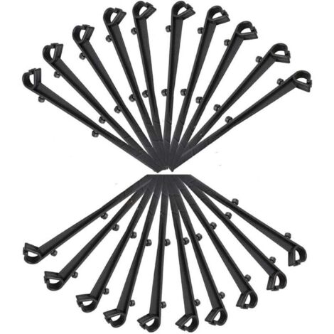 Lot de 20 crochets de fixation pour filet de protection de gouttière en PP, longueur 16 cm, noir