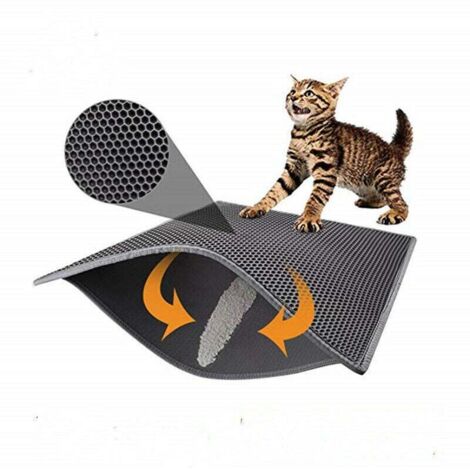 Tapis de litière pour Chat, Pliable Double Couche Nid d'abeille étanche Chat Mangeoire Tapis de Protection de Sol et Tapis Facile à Nettoyer (40 50cm) (1/4)