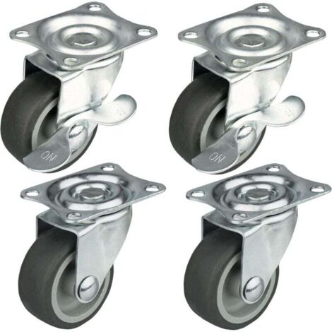 Lot de 4 roulettes pivotantes pour meubles avec une capacité de charge maximale de 25 kg / jeu de roulettes pivotantes pour meubles avec roue Ø 50 mm, avec frein Boîtier en acier avec roues (1/4)