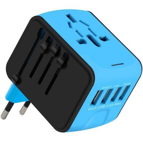 Adaptateur Voyage, Adaptateur Prise Universelle 4 Ports USB & Prise AC, Adaptateur Prise France vers USA UK Allemagne Thaïlande Italie Australie Chine Japon