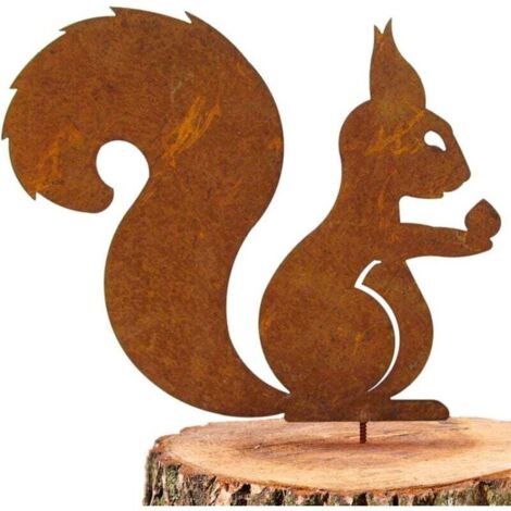 Écureuil Rouille pour Arbre, Écureuil Assis Décoration de Jardin en métal, Patine Rouille Naturelle