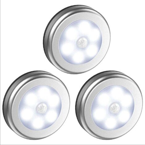 3Pcs Lampe LED sans fil avec détecteur de mouvement pour placard, escalier, couloir, cuisine, chambre à coucher(coquille d'argent (lumière blanche))