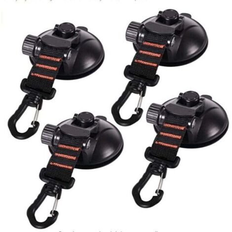 Ancrage à ventouse robuste 4pcs clips de ventouses solides pour attacher le piège de camping de bateau d'auvent de voiture, ventouse de tente de voiture extérieure, ventouse noire avec crochet