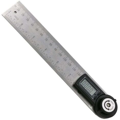 1 Pièce Règle D'angle Numérique, Rapporteur, Mesure 0-200 mm et d'Angle en Acier Inoxydable avec Maintien, Zéro et Grand Ecran LCD, Système MM/Inch, pour le Travail du Bois, Construction