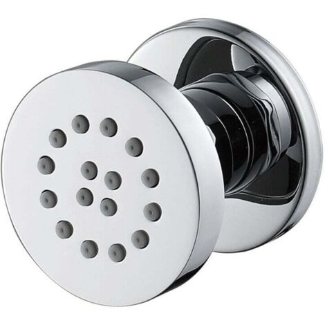 Jets Latéraux Chromé Jet de Corps en Laiton Réglables Pulvérisation de Buse Ronde Mural Jets de Massage Douche pour Accessoires de Salle de Bain, 50x50mm,1 Pcs