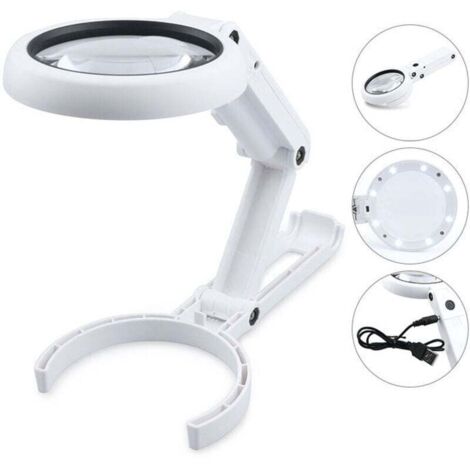 LED Loupe Lamp, Loupe Mains Libres Dimmable avec Lumière et Support, Loupe de Bureau