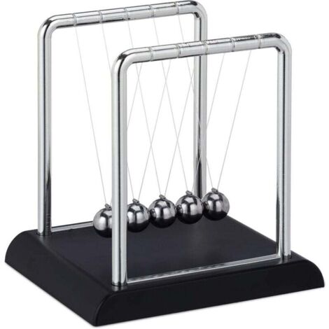 Pendule Newton, décoration bureau de travail, physique, science & art, 5 boules, métal, balancier, argenté, 1(socle noir) (1/4)