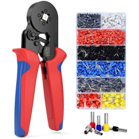 Pince à Sertir, Kit D'outils de Sertissage avec 1200 Cosses Embouts de Câble Pince à Embout Réglable, Pince à Sertir les Embout Fil Electrique(Pince à sertir+1200 cosses)rouge，