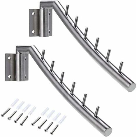 2 Patères Barre/crochet de vêtement, porte-vêtement Crochet Inox Mural, Balancer 180°, Chargé max 30kg, avec 6 tiges pour Organiser Vêtements, Collier etc.