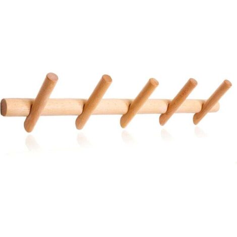 Porte-manteau mural en bois, design moderne et unique. Porte-manteau ou Porte-serviettes - 5 crochets pour suspendre chapeaux, manteaux, sacs à main et toutes sortes de vêtements.