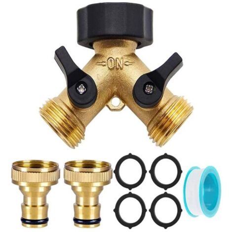 2-Voies Y-Distributeur Répartiteur 2 Voies 3/4" et 1/2" Y avec Adaptateur de Robinet pour arrosage du Jardin, Lavage, Animaux domestiques, débit d'eau réglable et verrouillable
