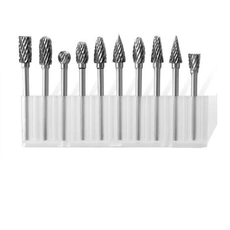 10 Pièces Jeu de Fraises en Carbure de Tungstène, Fraises Rotatives pour Outils électriques, Double Coupe Tige 3mm Tête 6mm, pour la Découpe du Bois, le Perçage, la Gravure (1/4)