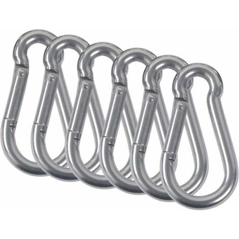 6PCS Mousquetons Acier Inoxydable 304 Mousqueton Pompier Ressort avec Mousqueton de Fixation pour Camping Randonnée Hamac Balancoire M8