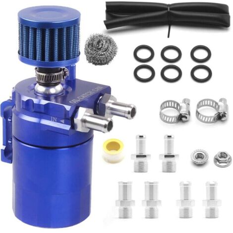Car Oil Catch Tank Can,Récupérateur huile moteur,Aluminium Oil Storage Tank with Air Filter Spare Hose Accessories 300ml Tank (bleu) (1/4)