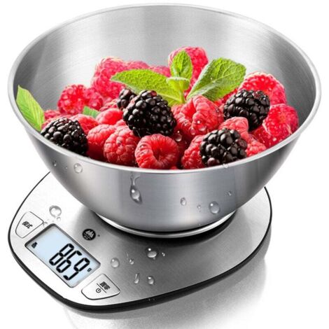 Balance de Cuisine Électronique Multifonctionnelle Précise avec Grand Écran Numérique et Bol à Mélanger en Inox - 5 kg / 11lb
