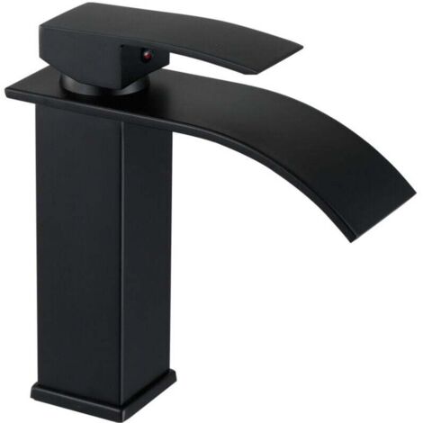 Moderne Robinet Lavabo Design Elégant, Robinetterie Cascade Noir - Mitigeur Monotrou Sur Plage avec Cartouche Céramique (1/4)