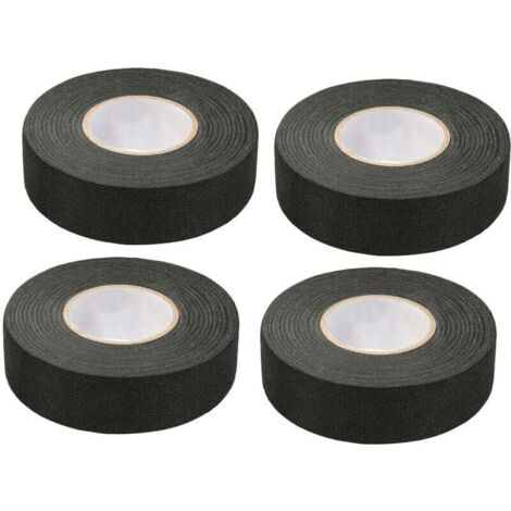 4 Pièces Noir Ruban Adhésif Auto (1.5 cm x 15 m) - Ruban Chiffon de Voiture, Ruban Adhesif Haute Temperature, Scotch Noir Resistant, Scotch Tissu, Bande de Harnais de Câblage de Voiture