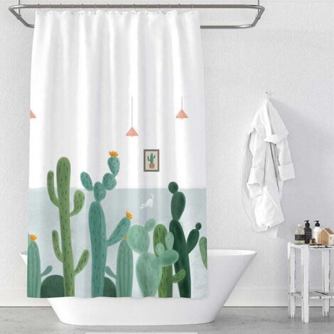 1pc Rideau de Douche motif cactus, résistant à la moisissure, rideau de douche étanche,180 x 180 cm (1/4)