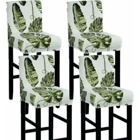 Housse de Chaise de Bar avec Dossier Housse de Tabouret de Bar Extensible Housse de Tabouret à Dossier Bas Lot de 4
