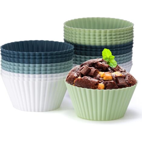 Ensemble de 24 moules à muffins en silicone - Moules en silicone sans BPA pour muffins et cupcakes - Moules à cupcakes réutilisables et antiadhésifs pour gâteaux, crèmes et puddings