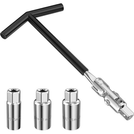 Jeu de 4 Clé à Bougie, Cle a Bougie d'Allumage, Clés à Bougie 3 Douilles 16 mm/18 mm/21 mm, Universelle Clé à Douille à Poignée en T, Outil de Retrait de Bougies d'Allumage pour Voiture Moto (1/5)