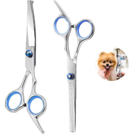 2 pcs Ciseaux de toilettage pour animaux de compagnie, courbes, bout rond de sécurité, ciseaux en acier inoxydable pour le toilettage des chiens chats