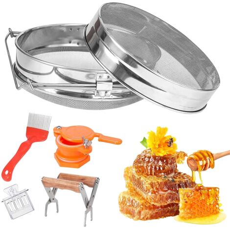 Tamis à miel double en acier inoxydable, lot de 5 accessoires d'apiculture, outils d'apiculture, pince, fourchette à découvert, équipement de maison d'abeille, convient pour filtrer le miel