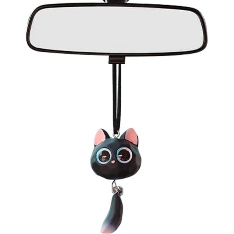Ornements de Voiture, Mignon Chat Chaton Decoration Voiture, Pendentif Retroviseur, Cadeaux d'Anniversaire Décoration Charme, Convient à Tous Les Modèle (Noir) (1/5)