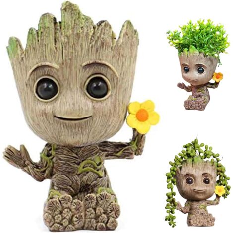 Figurine Pot Fleurs Groot, Décoration Aquarium, Baby Groot Porte Stylos, Arbre Homme Planteur, Cadeau Créatif pour Adultes et Enfants
