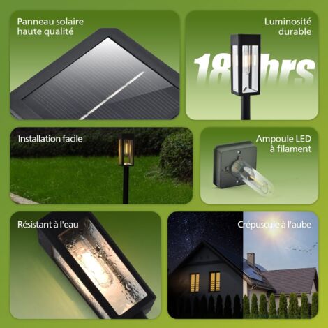 Lot de 2 Lampes Solaires pour Allées - Éclairage Paysager Jardin à LED, Verre et Métal, 3000K Blanc Chaud, Étanche, pour Décoration de Cour, Allée, Terrasse, Driveway, Pelouse [Classe énergétique A]