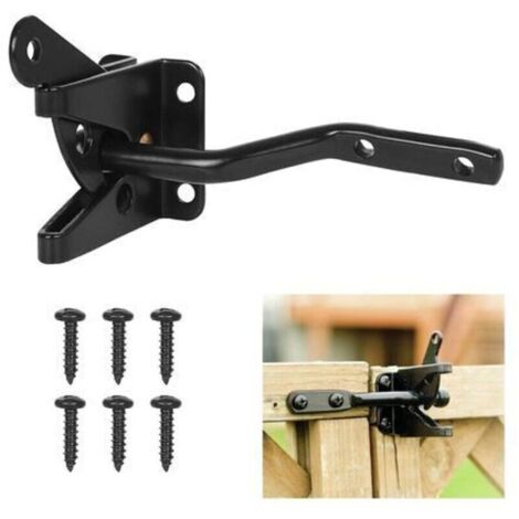 Serrure de porte Verrouillage automatique - Serrure à pêne métallique - Loquet en acier à gravité - Clôture de jardin - Noir - Vis de fixation fournies