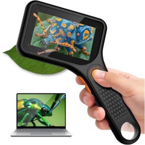 Microscope pour adultes et enfants, microscope numérique à écran 3 pouces, grossissement 500x, loupe portative avec 8 LED, connexion USB compatible PC Windows/macOS - Noir