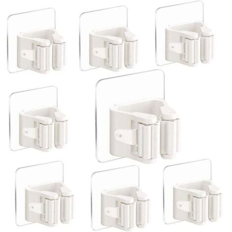 Support mural pour balai support de vadrouille auto-adhésif mural 8 pièces sans perçage Clip de fixation pour balai pour cuisine salle de bain jardin (blanc)