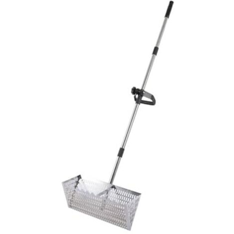 Râteau anti-puces de 40 cm, pelle à sable de plage en acier inoxydable avec large panier trapézoïdal, râteau à long manche amovible pour peigner la plage, tamiser le sable et chasse au trésor
