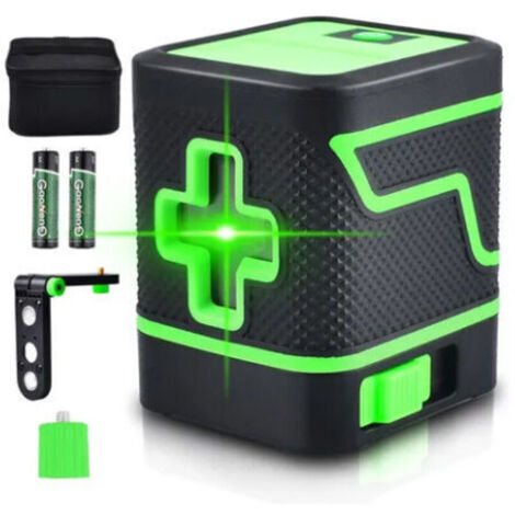 Niveau laser, ligne transversale à faisceau vert vif avec auto-nivellement, outil de ligne de niveau laser avec ligne verticale et horizontale, base pivotante magnétique à 360°, poche
